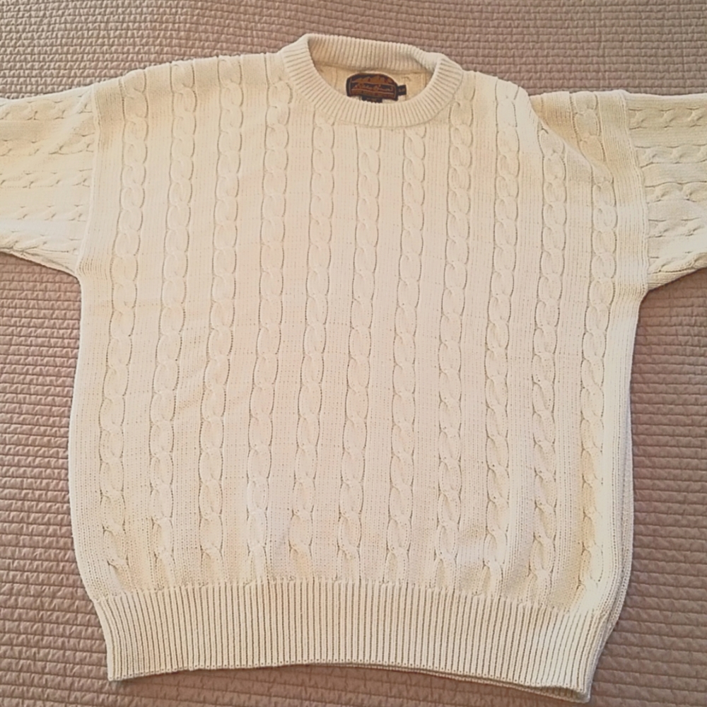 Eddie Bauer Men's Large Cotton Cable Beige Sweater
